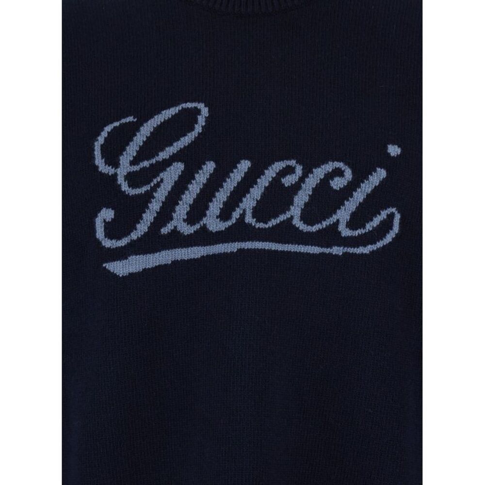 Gucci Men Blue Crewneck Sweater With Logo Embroidery On The Front In Wool Man - Picture 3 of 3